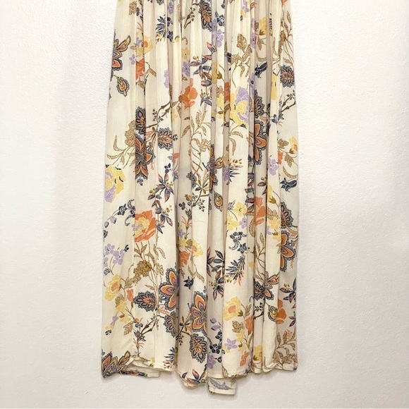 Free People Isla Floral Tie Strap Smocked Bodice Midi Dress Sweet Cream Small - Picture 11 of 16